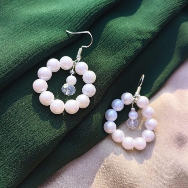 CHAMMAQ Pearl Bead White Hoop Earrings - Image 2