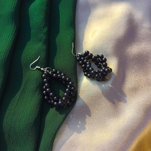 Twisted Black Beaded Hanging Earrings by CHAMMAQ – Bold & Elegant ✨ - Image 2