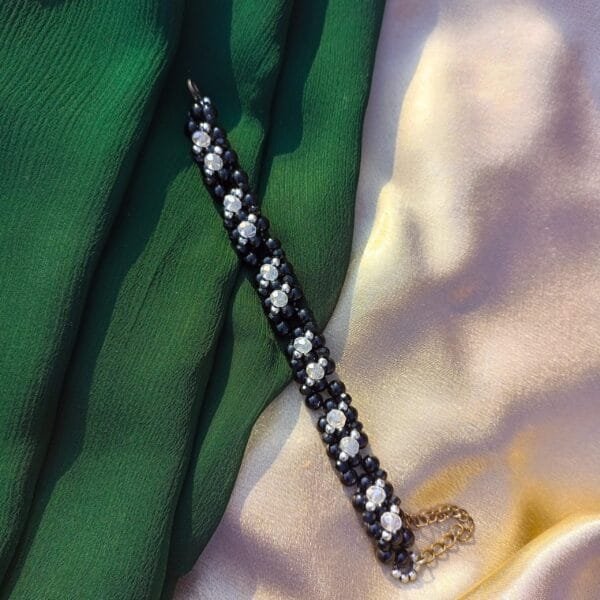 Noir Luxe Black Beaded Bracelet with crystal Accents - Image 2