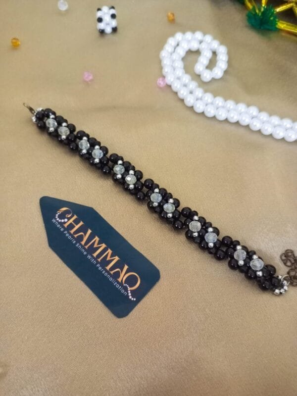 Noir Luxe Black Beaded Bracelet with crystal Accents