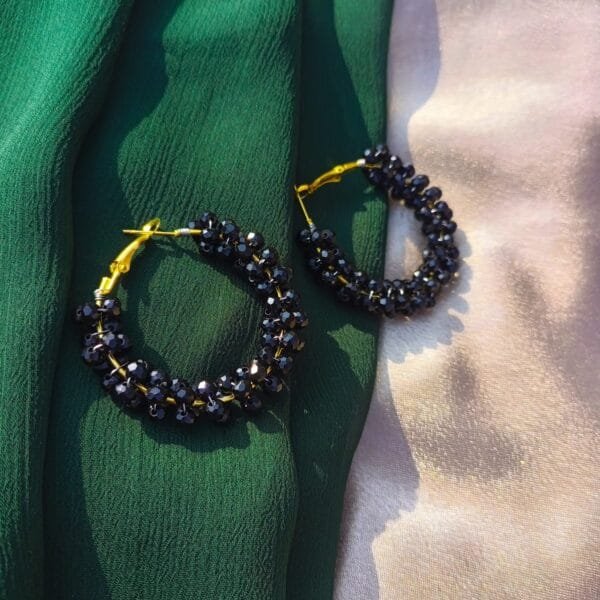 Chammaq’s Crystal Hoop Earrings in Black - Image 2