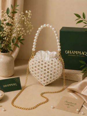 Heart-Shaped Pearl Beaded Sling Bag  | Elegant Handmade by CHAMMAQ