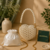 Heart-Shaped Pearl Beaded Sling Bag | Elegant Handmade by CHAMMAQ - Image 3