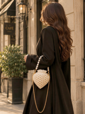 Heart-Shaped Pearl Beaded Sling Bag  | Elegant Handmade by CHAMMAQ