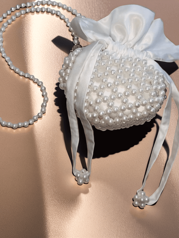 Heart-Shaped Pearl Beaded Sling Bag  | Elegant Handmade by CHAMMAQ - Image 2