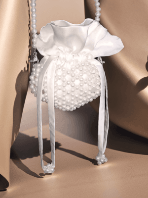Heart-Shaped Pearl Beaded Sling Bag  | Elegant Handmade by CHAMMAQ
