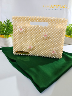 Beaded Bucket Bag by CHAMMAQ – Elegant Handmade Pearl Bag