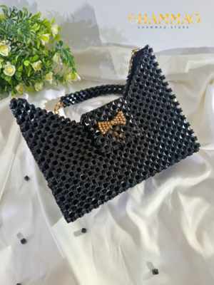 Midnight Gleam Black Beaded Shoulder Bag | CHAMMAQ Handmade Luxury