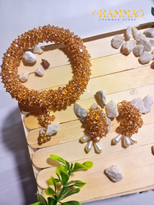Golden Crystal Gajra Bracelet & Earrings Set – Handmade Party Wear Jewelry by CHAMMAQ