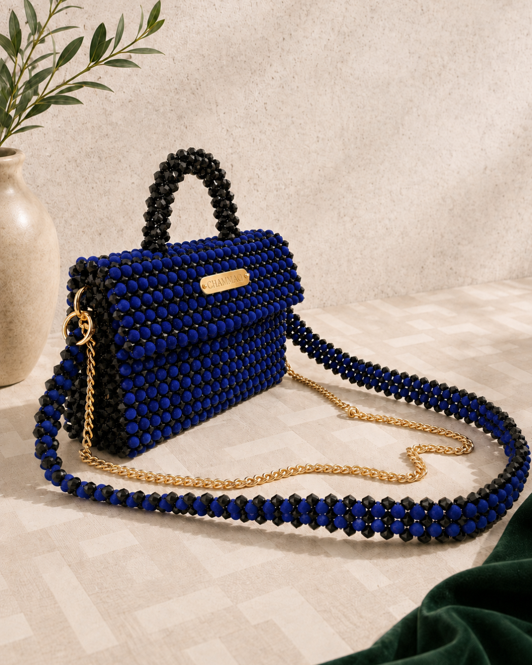 Black Beaded Bag – Elegant Velvet Handbag by CHAMMAQ - Image 2