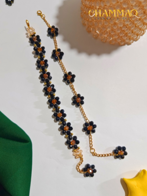 Black Crystal Floral Beaded Bracelet Set | 2 in 1 Black Bracelet Set by CHAMMAQ