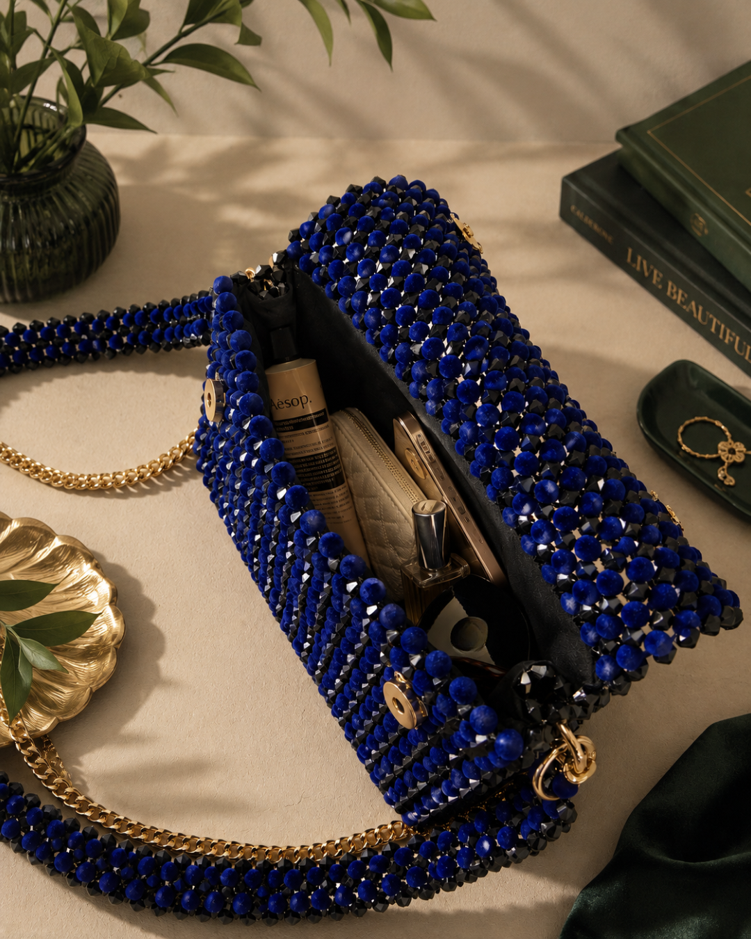 Black Beaded Bag – Elegant Velvet Handbag by CHAMMAQ - Image 3