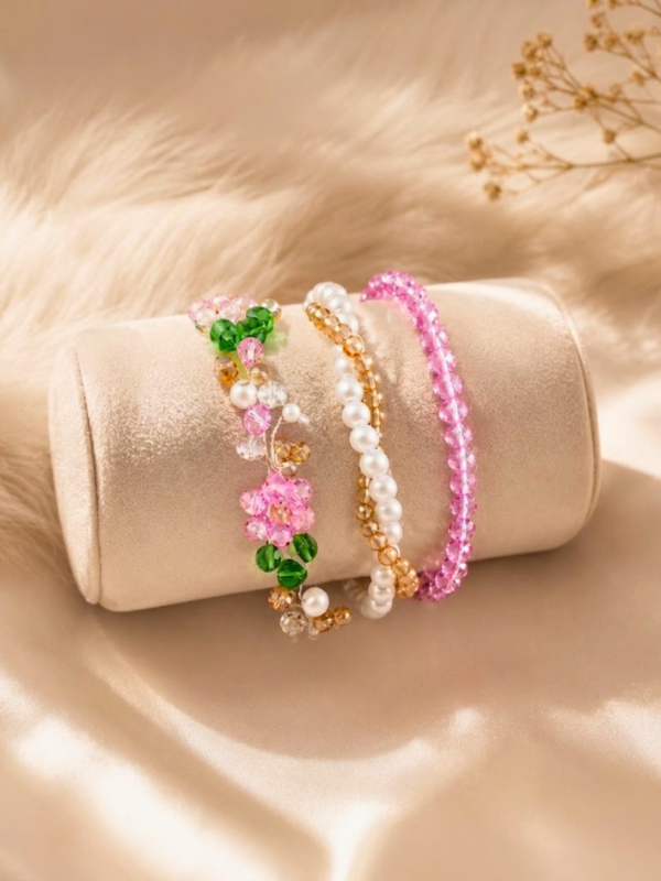 3-in-1 Beaded Bracelet Set – Elegant Handmade Crystal & Pearl Bracelets by CHAMMAQ - Image 3