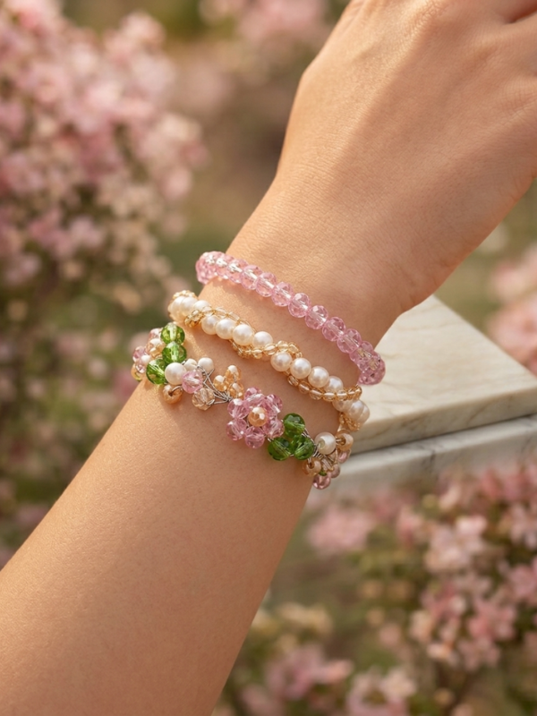 3-in-1 Beaded Bracelet Set – Elegant Handmade Crystal & Pearl Bracelets by CHAMMAQ - Image 2