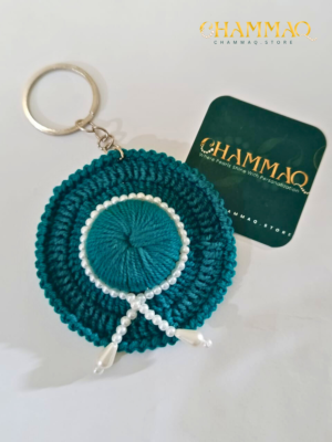 Handcrafted Crochet Hat Keychain with Pearl Detailing | Elegant Accessory by CHAMMAQ