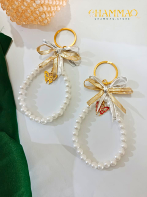 Luna Charm – Pearl Keychain with Gold Bow & Butterfly Pendant | CHAMMAQ