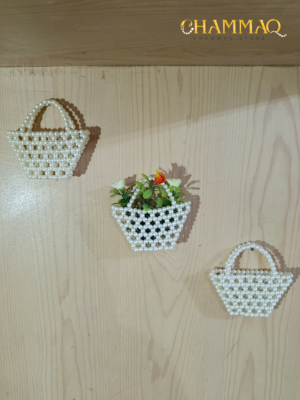 Pearl Beaded Mini Basket Wall Décor by CHAMMAQ | Set of 3 Mini Baskets