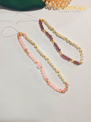 Handmade Beaded Mobile Charm – Pearl & Crystal Aesthetic Phone Chain