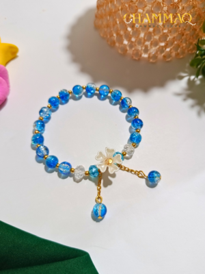 Blue Crack Bead Stretch Bracelet – Cool Teen Style Accessory by CHAMMAQ