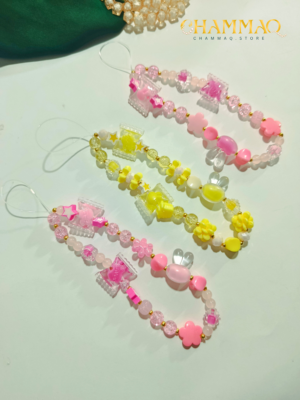 Cute Candy Bead Mobile Charm – Phone Charm for Girls (Pastel Pink & Yellow)