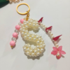 Personalized Alphabet Pearl Keychain – Handmade Beaded Keychain with Flower Charm | CHAMMAQ