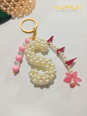 Personalized Alphabet Pearl Keychain – Handmade Beaded Keychain with Flower Charm | CHAMMAQ