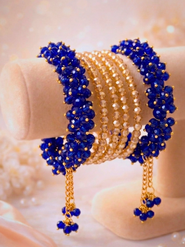 6-Piece Blue Gajra Bracelet Set Handcrafted by CHAMMAQ