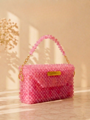 Pink Marble Beaded Clutch Bag by CHAMMAQ