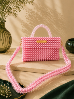 Pink Beaded Bag – Elegant Pearl Handbag by CHAMMAQ