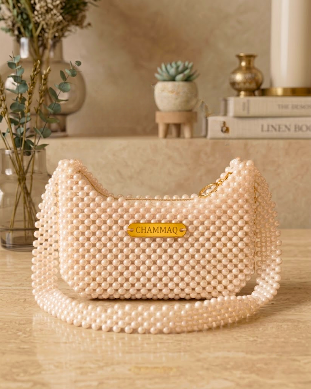 Pearl Shoulder Beaded Bag by CHAMMAQ - Image 3