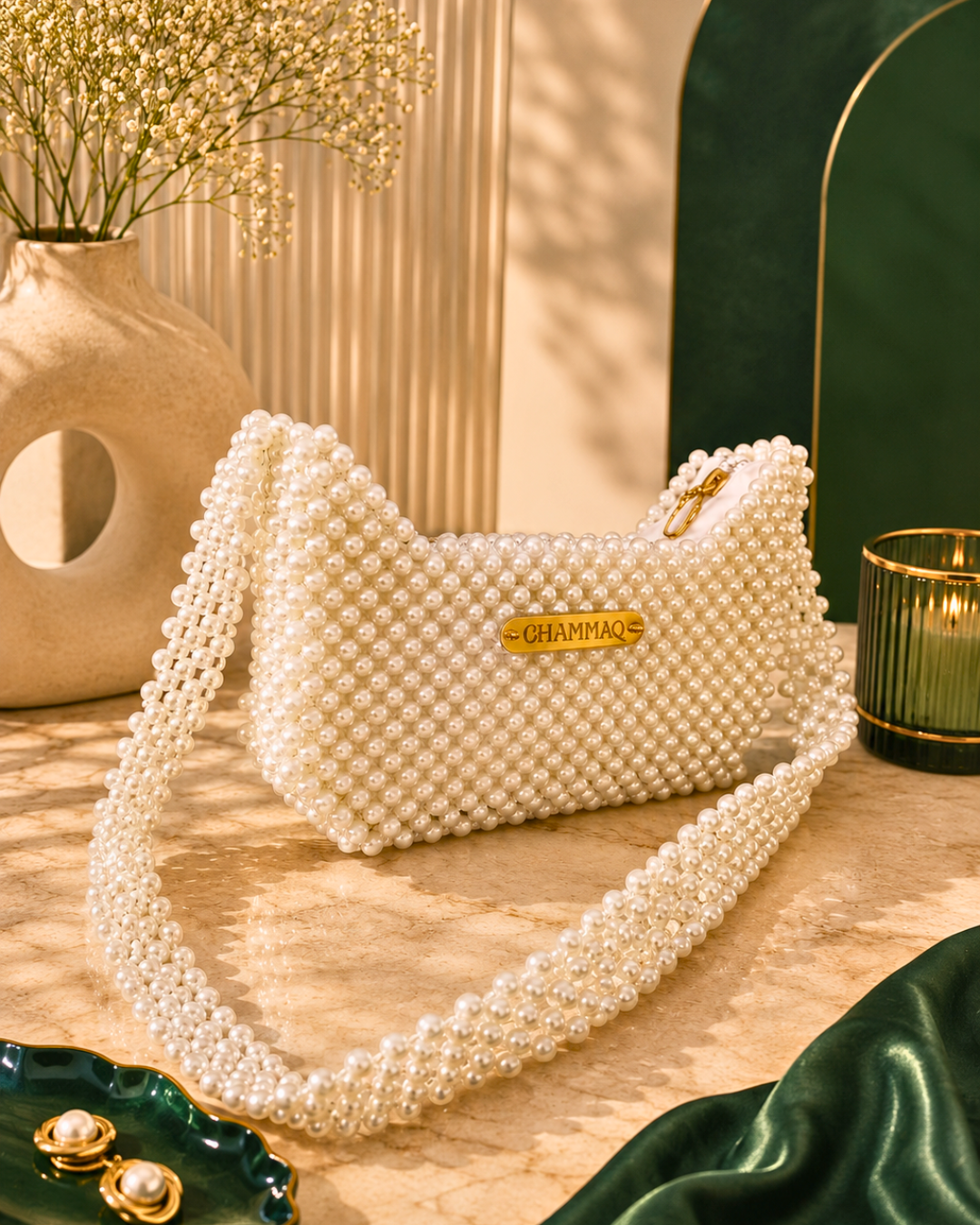 Pearl Shoulder Beaded Bag by CHAMMAQ