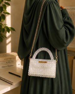 Crystal Radiance white Beaded Bag by CHAMMAQ