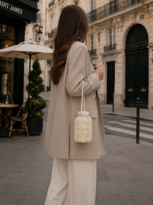 Beaded Pearl Bucket Bag by CHAMMAQ – Ivory Gleam Luxury