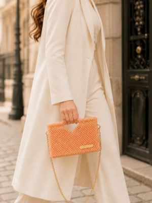Beaded Top-Handle Clutch by CHAMMAQ – Peach Radiance Luxury