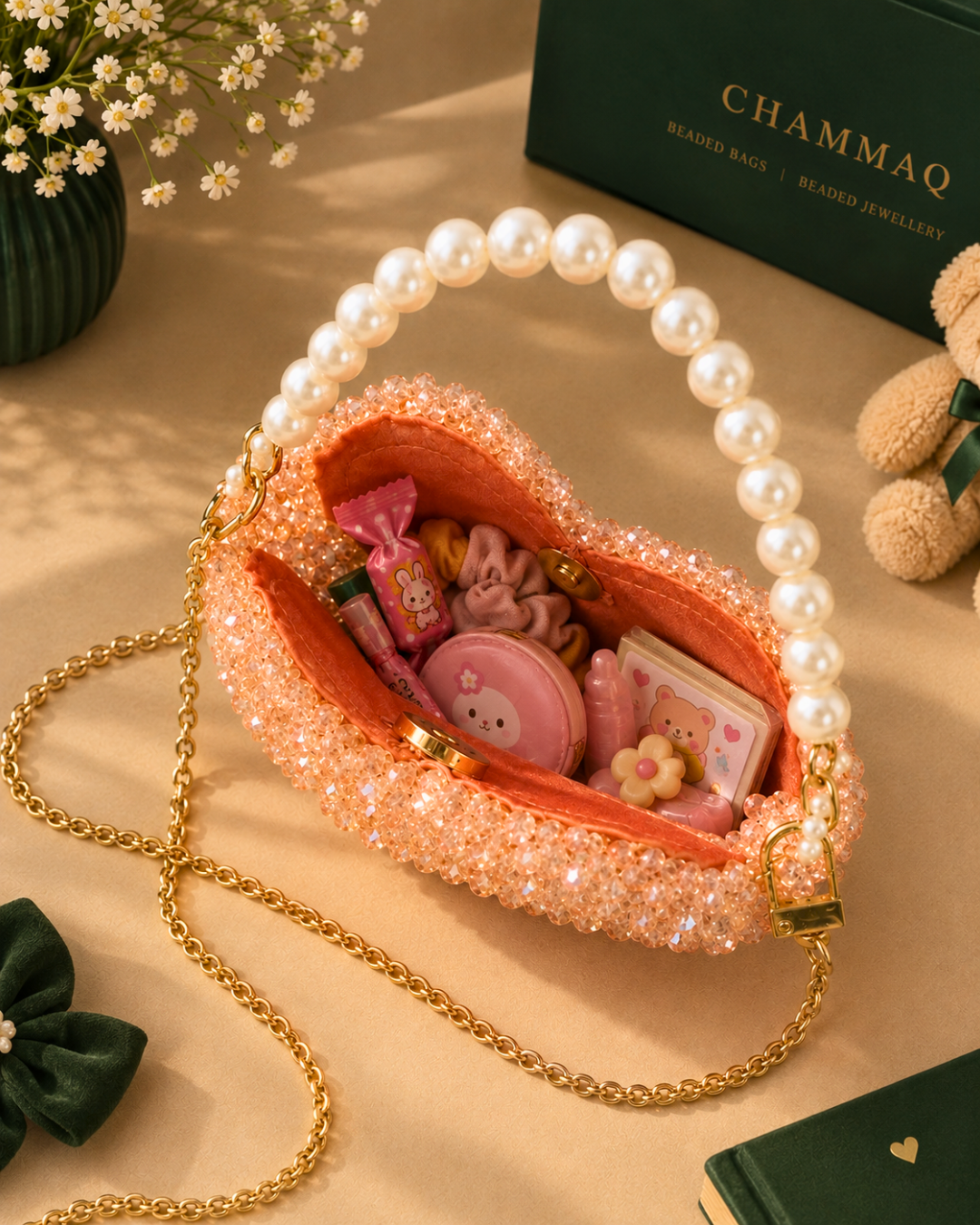Beaded Mini Heart Bag by CHAMMAQ – Sweetheart Glow Luxury - Image 3