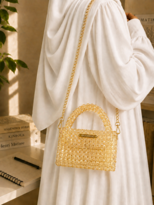 Handcrafted Crystal Top handle Bag by CHAMMAQ – Golden Gleam Luxury