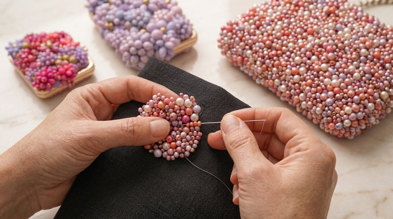 How handmade beaded bags are made artisan hand-threading seed beads